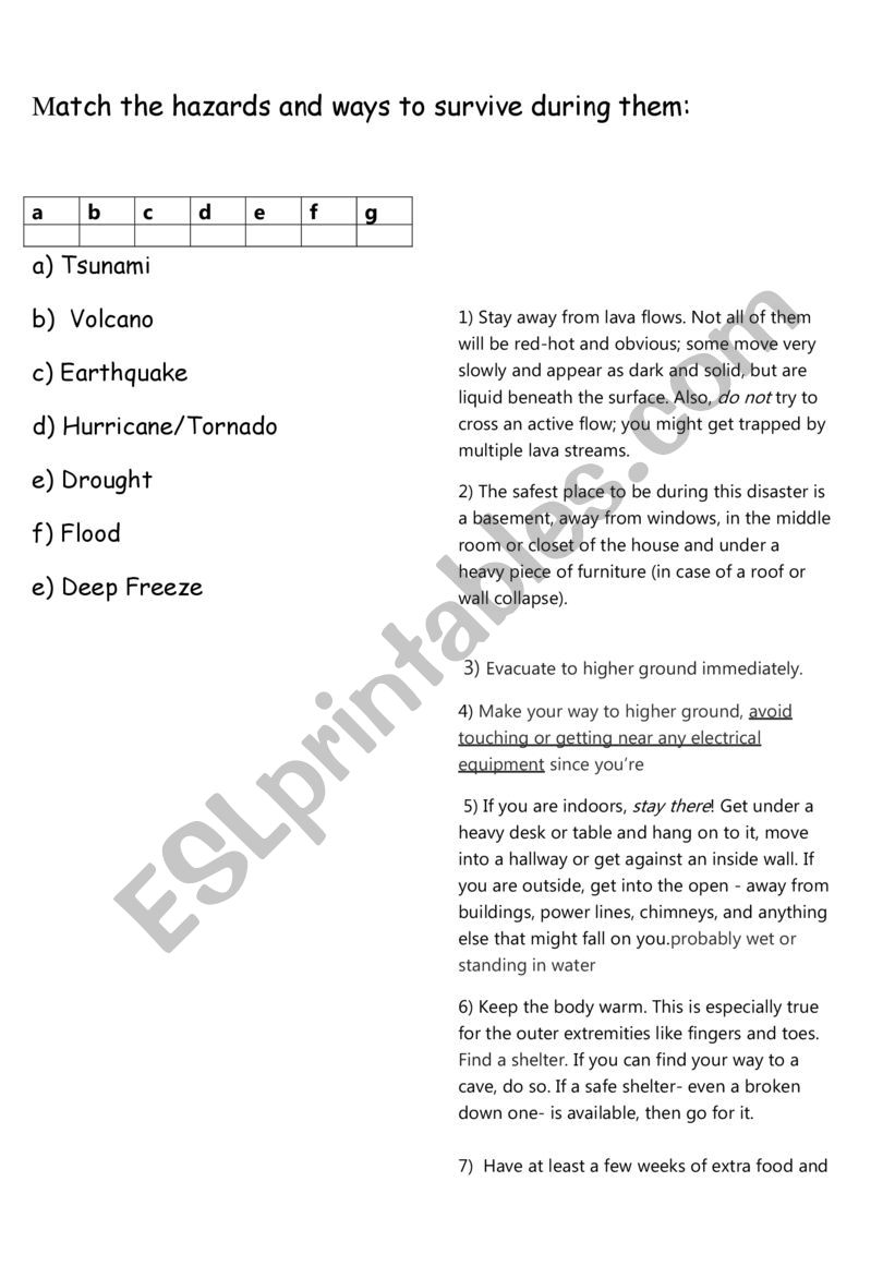 Hazards` worksheet